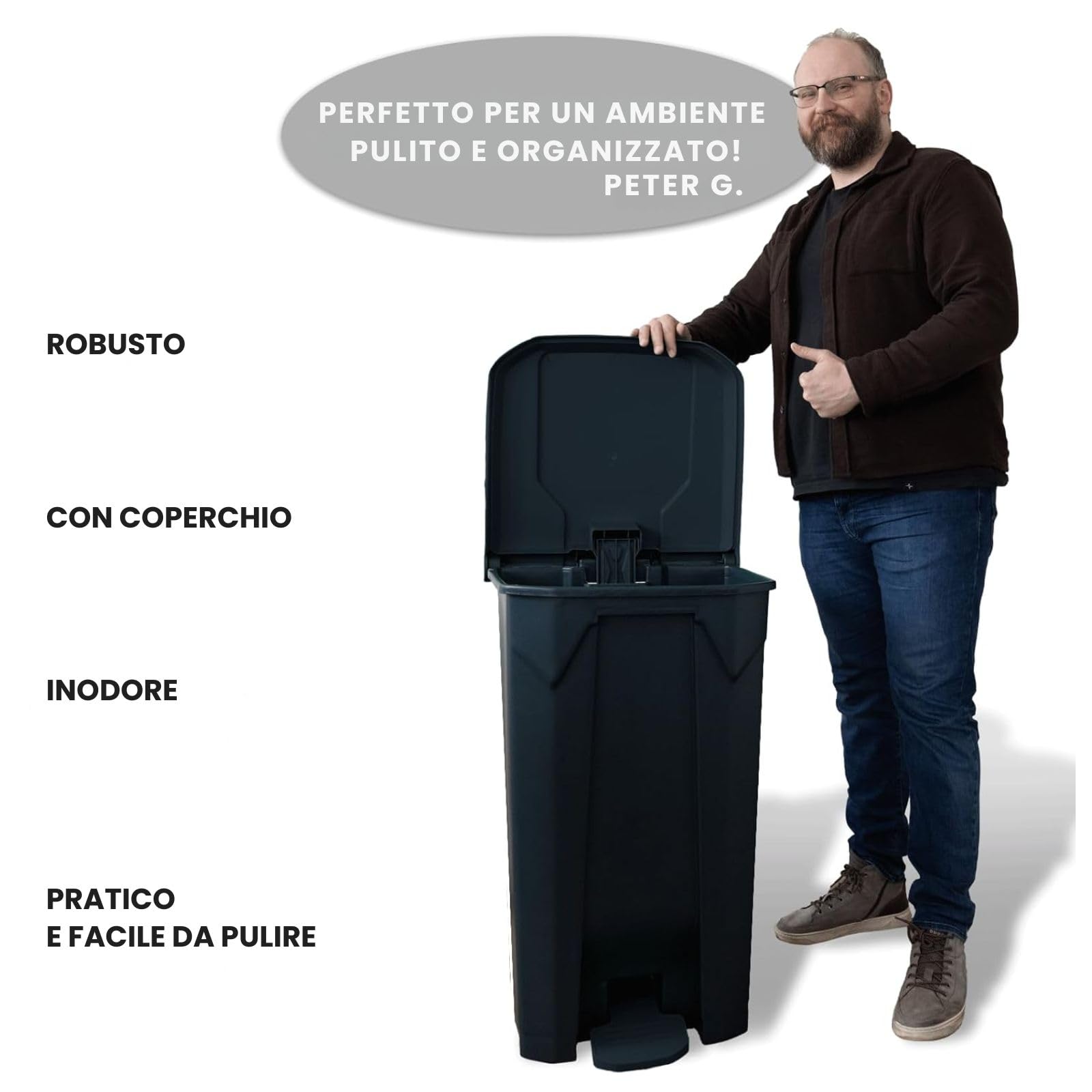 Floordirekt Pattumiera da 100 Litri. Coperchio Grigio. pattumiera per Cucina e Ufficio. Sistema di Raccolta differenziata. pattumiera a Pedale con meccanismo Step-on. Cestino della Spazzatura Olaf