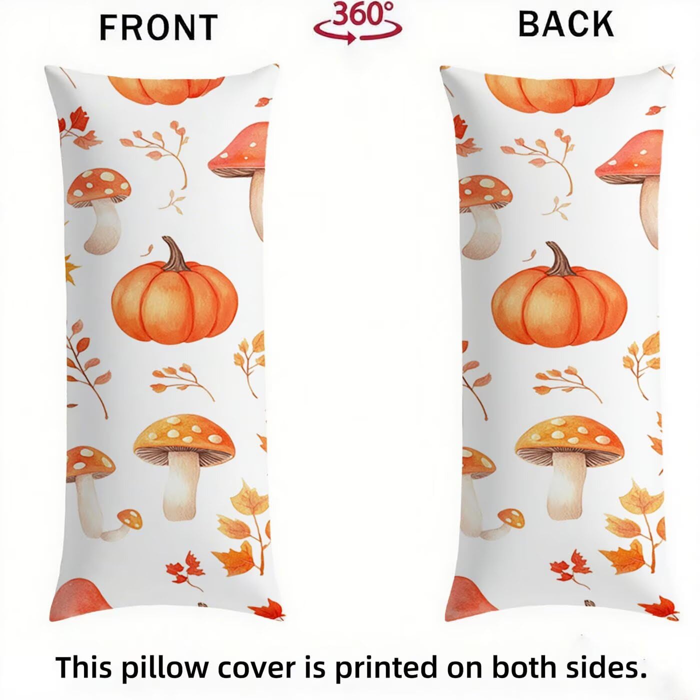 Orange Taie de Traversin 180 cm Taie d'oreiller, Champignon Housses de Ccoussin Maintien Optimal des Cervicales Oreiller, Double Face Velours Doux pour Femme Enceinte Oreillers Long Confortable Q-5814