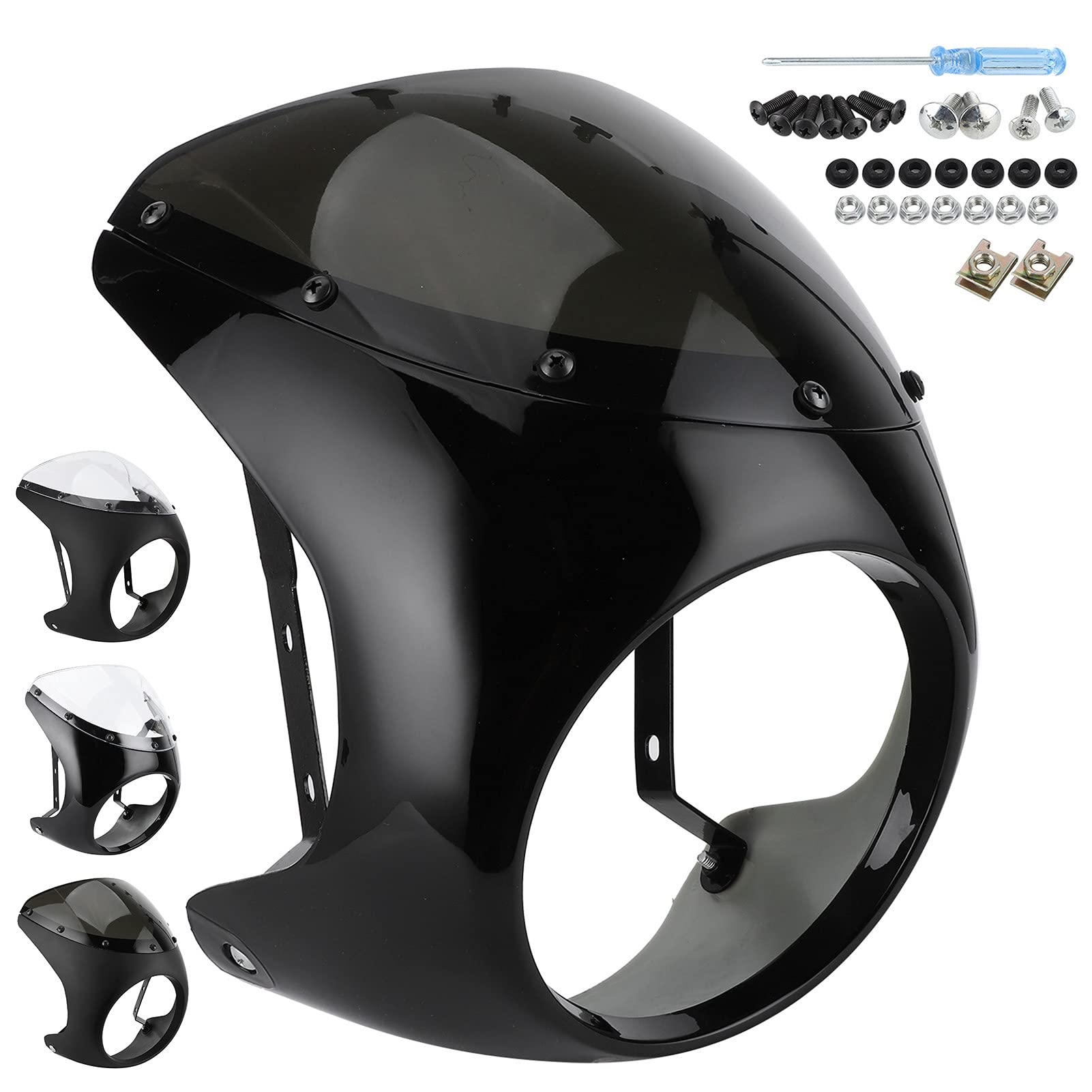 Cupolino, Cupolino 7in Parabrezza Deflettore Antivento Universale per Moto(Nero opaco + cover nera)