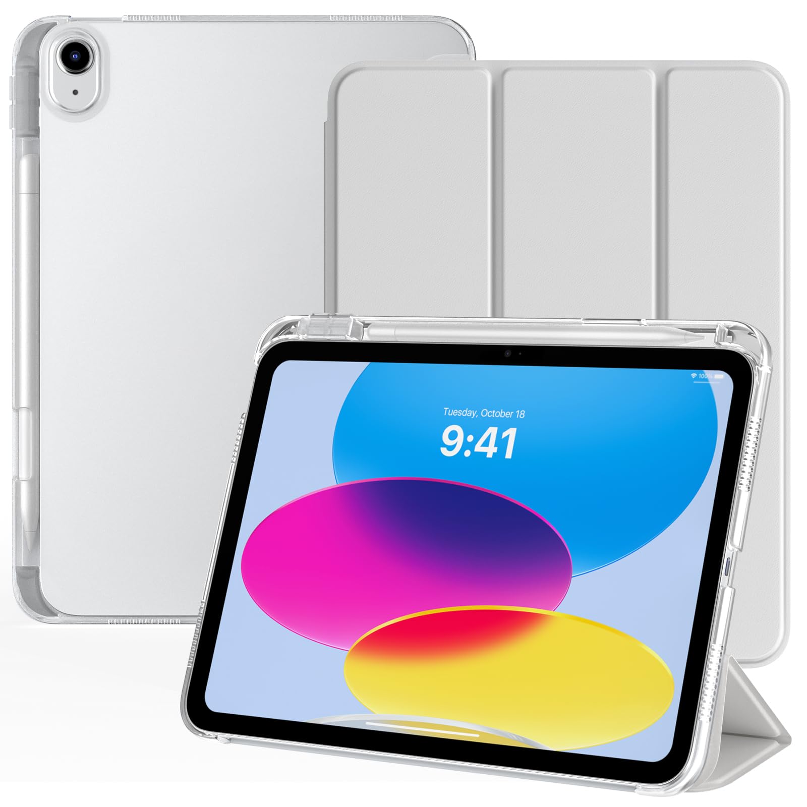 TiMOVO Hülle für iPad (A16) 11 Generation 11 Zoll 2025, iPad 10 Generation 10,9 Zoll 2022 mit Stifthalter, Schlanker Ständer Schutzhülle mit Auto Aufwach/Schlaf, Aprikose Grau