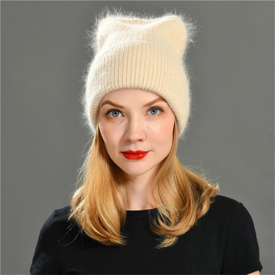 Wvapzxx Chapeau D'hiver Pour Femmes Bonnet À Cheveux Longs Mélange De Cachemire Bonnets Tricotés Casquette Fille Chapeau Mignon Avec Oreilles