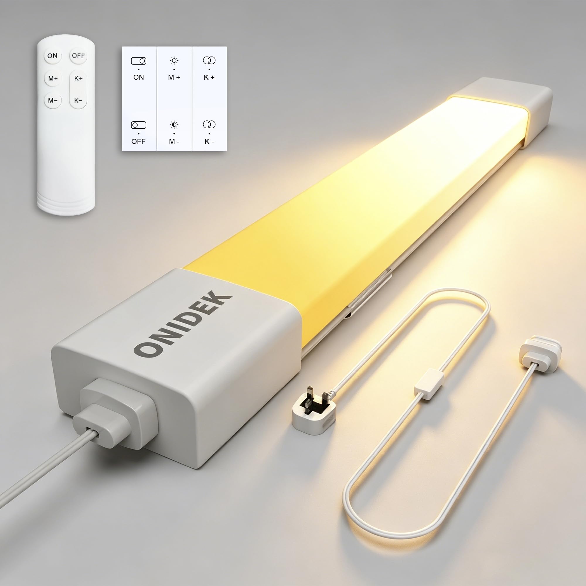LED Batten Light Under Cabinet Lights with Plug in. Fluorescent Strip Light 3000-6500K Dimming and Color. with Wireless Control Panel and Remote Control.15W for Garage,Closet,Office,Shed (40CM-1PCS)
