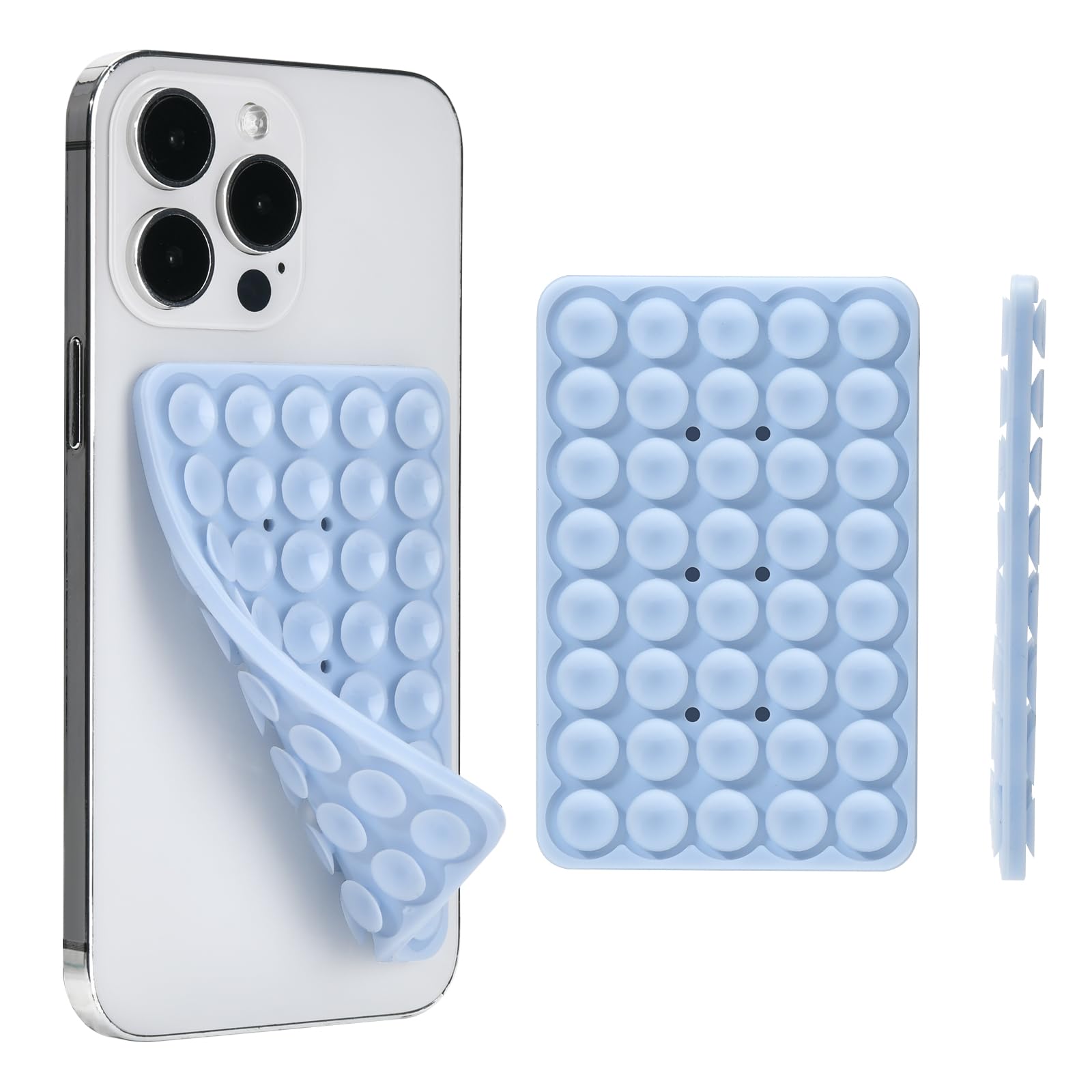Funda de silicona con ventosa para teléfono, soporte de agarre fuerte manos libres para selfies, soporte adhesivo de silicona para teléfono celular, color azul claro