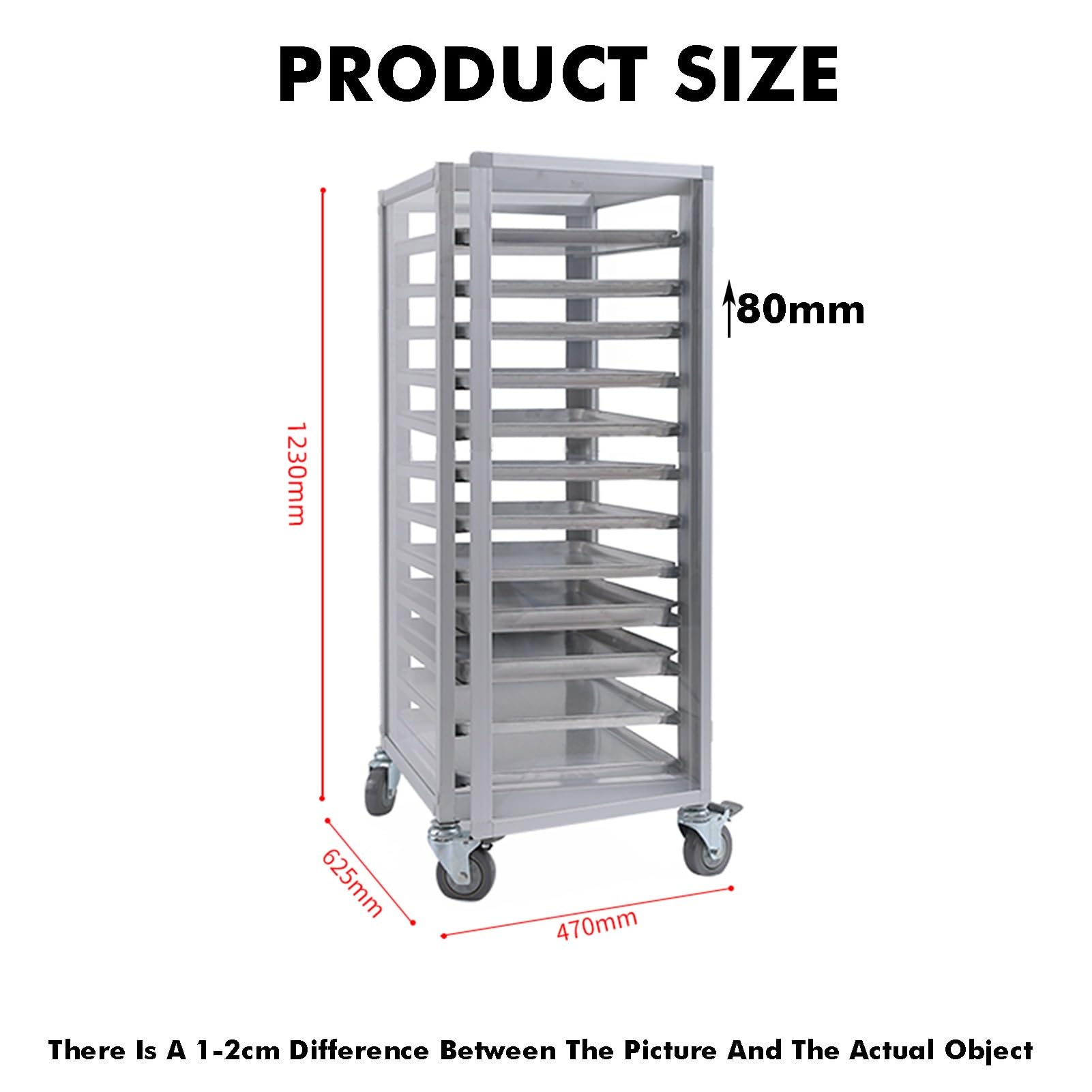 Carrello Porta Teglie For Panini Da 9/12 Ripiani, Carrello For Essiccazione Commerciale Chiuso Con Ruote, Carrello Porta Vassoi Resistente For Cucina, Ristorante(12-Tier)
