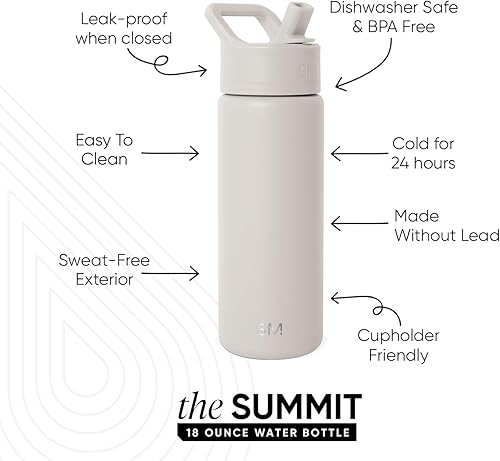 Miniatura 2 de Simple Modern botella de agua reutilizable con tapa con pajilla, para niños, termo de acero inoxidable con aislamiento al vacío, para la escuela