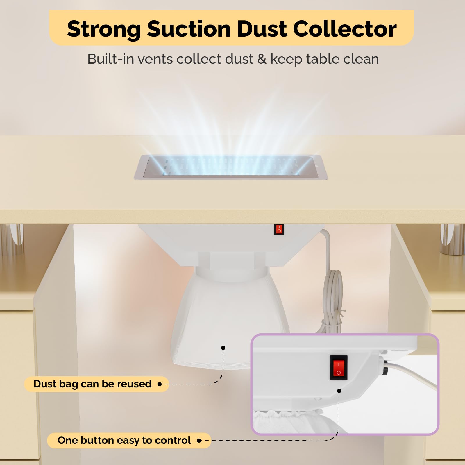 OmySalon Manicure Table Nail Desk with Electric Dust Collector
