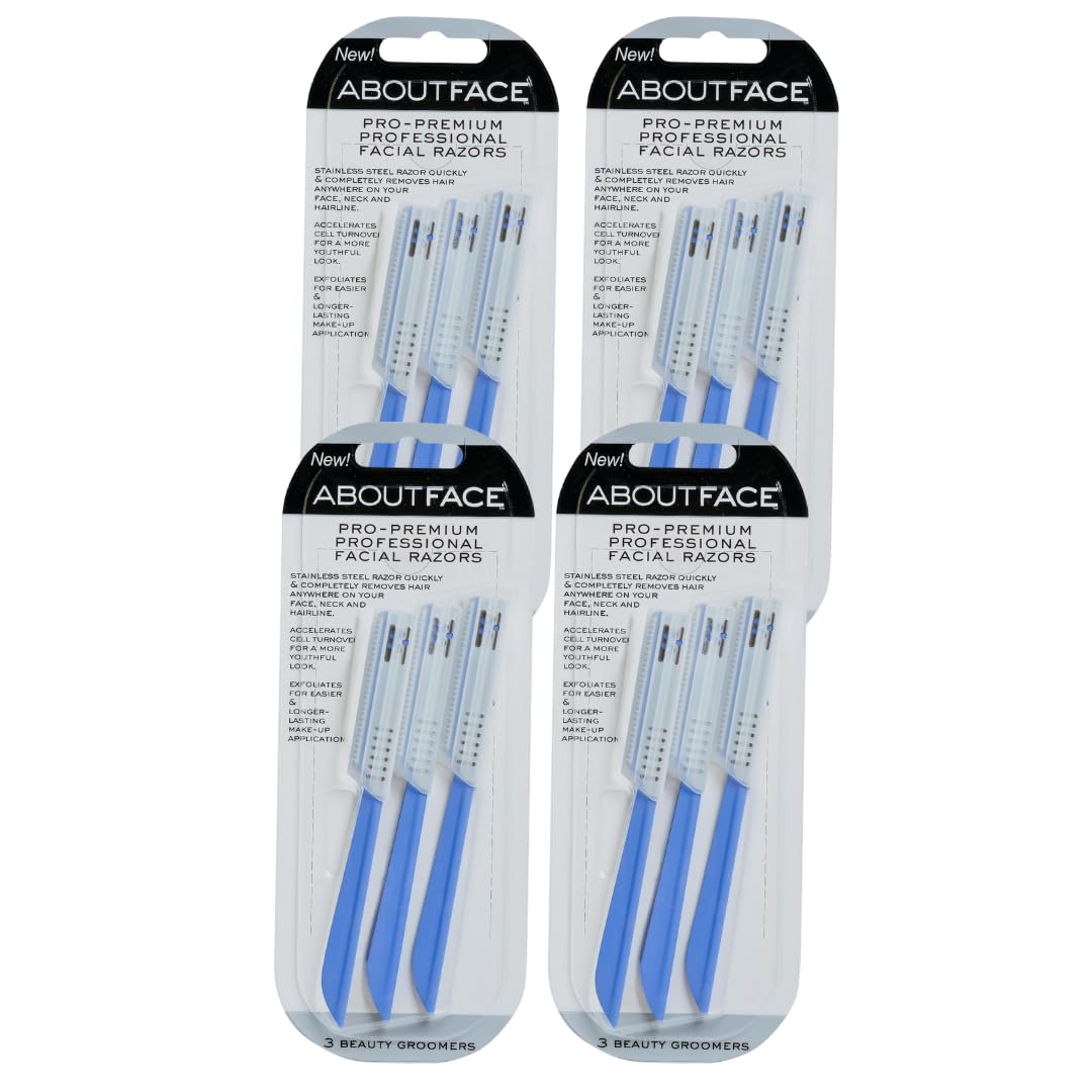 About Face Pro-Premium Facial Razors - 12 Beauty Groomers for Hair Removal, Ideal for Shaving, Exfoliating, Dermaplaning and Brow Shaping, Japanese Stainless Steel Gently Removes Facial Hair