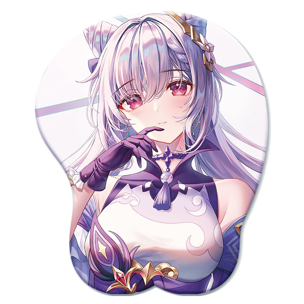 Anime Gaming Genshin Impact Keqing Sexy Boob Mousepad Office 3D Wrist Rest Desk Mat Soft Silicon Gel Mouse Mat Anti-Slip Pad with Wrist Support AZ4-7