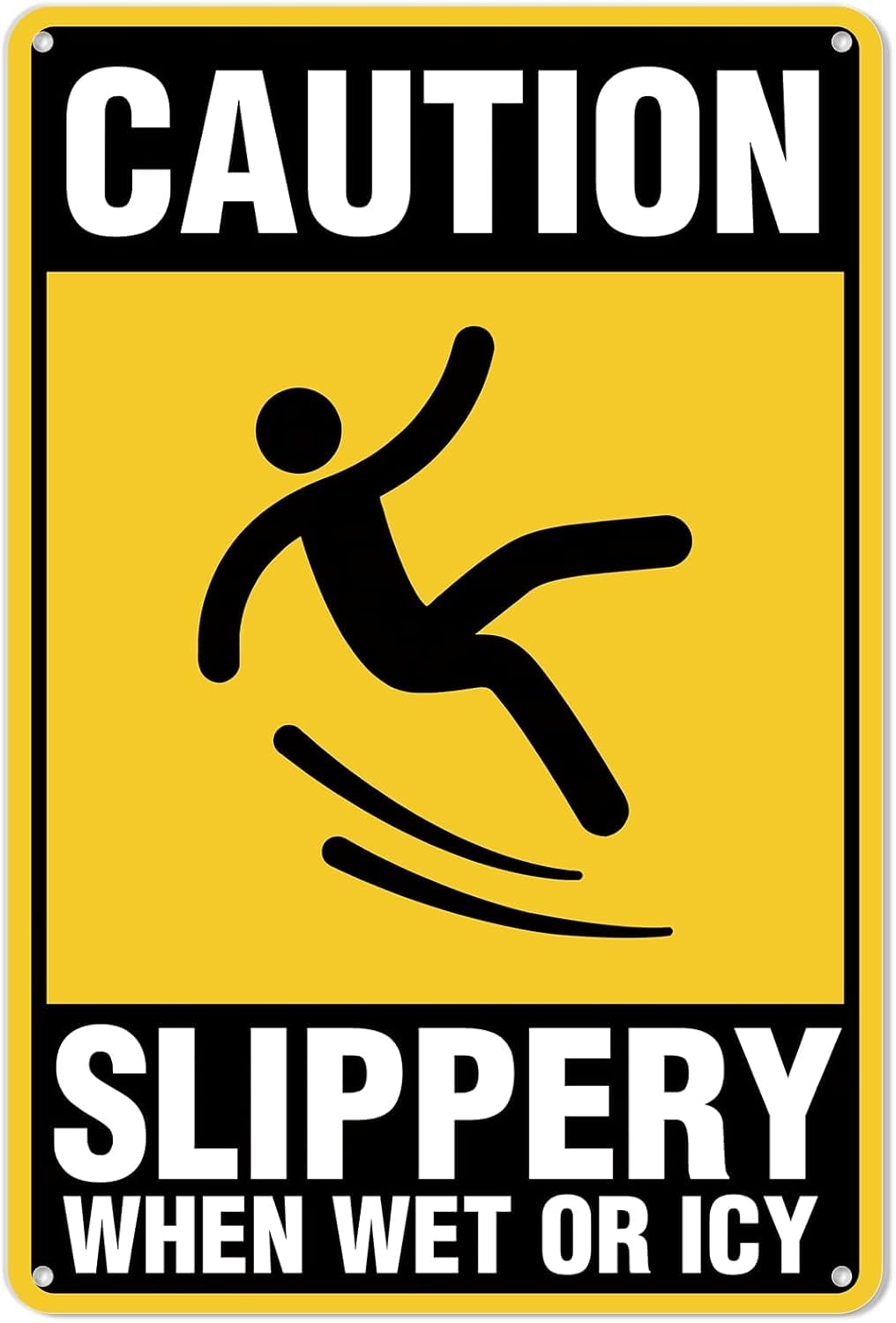 Caution Slippery When Wet Or ICY Rust-Free Aluminum Warning Sign - Weather Resistant, Waterproof, Easy to Mount for Office Entrance, Roadside, Parking Lot, Indoor/Outdoor 8x12 inch​