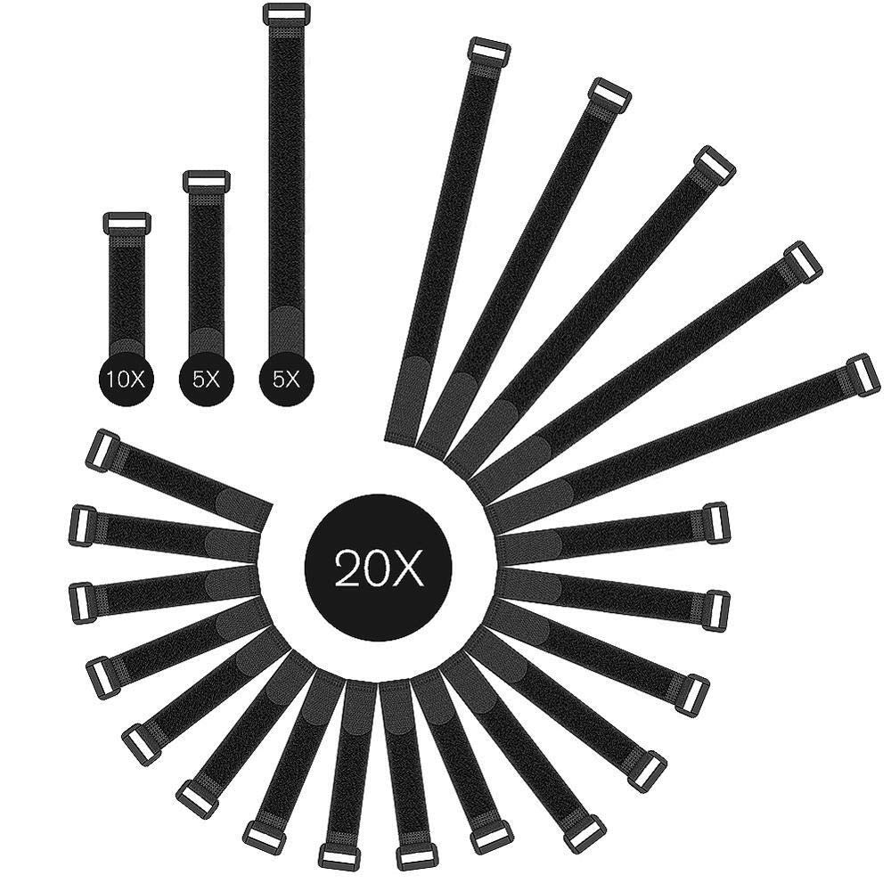 JXBLD 20pcs/Set Nylon Hook and Loop Strap Cable Ties Reusable Fastening Wire Organizer Zip Ties Nylon Strap Cord Kabelbinder