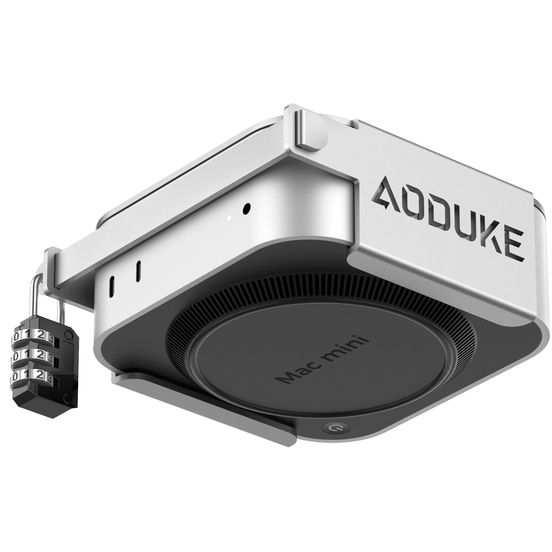 Uchwyt bezpieczeństwa zamka szyfrowego ze stopu aluminium 2024 Mac Mini M4, kompatybilny z monitorem otworów VESA lub ścianą gipsową, z zamkiem pod biurkiem i mocowaniem ściennym - AJM4GS-W