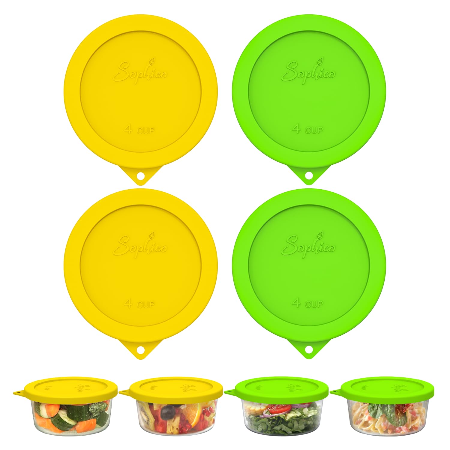 SOPHICO 4 Cup Silicone Lids Replacement for Pyrex &amp; Anchor Hocking 7201-PC