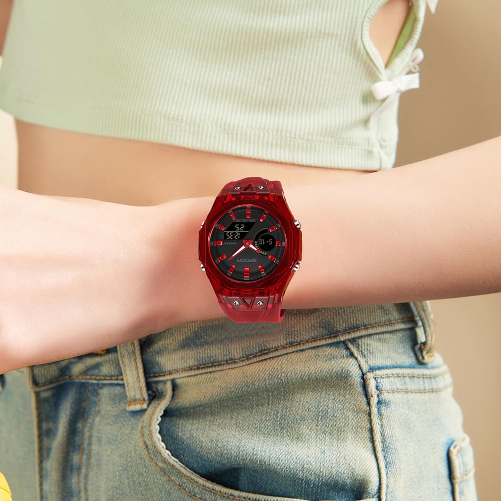 FANMIS Reloj deportivo unisex de doble pantalla – Reloj digital analógico táctico impermeable de 5 ATM con fecha, alarma, cronómetro y correa de TPU – Reloj de pulsera de cuarzo moderno para hombres y
