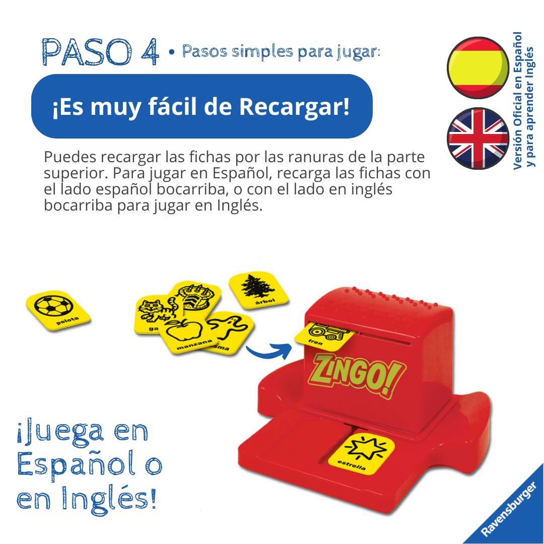 Ravensburger - Zingo | Juegos Educativos Niños 4 Años o Más | Juego de Mesa 4 años | Bingo Infantil | Juegos Mesa 4 Años para Aprender Inglés | 2 a 6 Jugadores | Versión Español