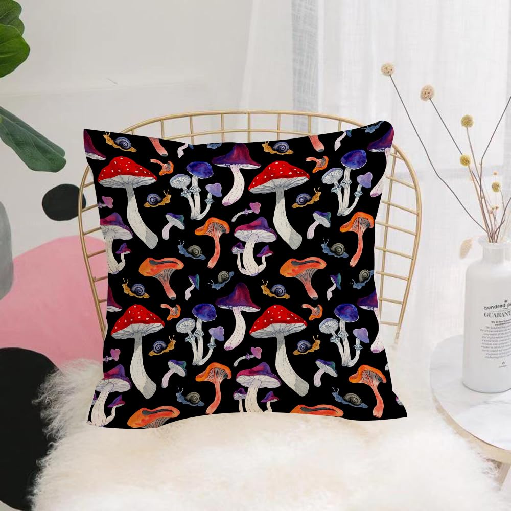 Hyosxw Seamless Watercolor Pattern Of Mushrooms On - A2 Cushion Cover,Throw Pillow Case Home Decorative For Living Room Bedroom Sofa Chair 18X18 Inch,Seamless Watercolor Pattern Of Mushrooms On Black Field. Russula Fly Agaric Cha,Pillowcase 45X45cm