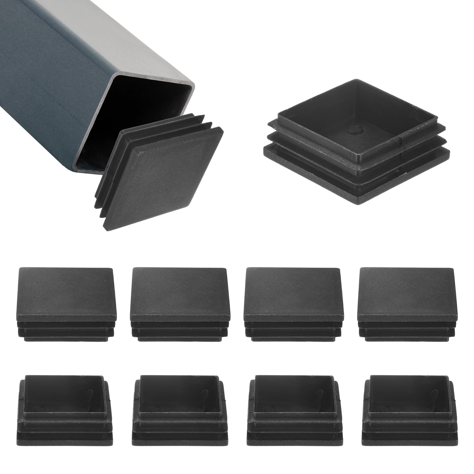 M METERXITY 10-Pack Tubing End Caps, 50 x 50mm Plastic Square Hole Plugs Inserts for Chair Leg/Bar Stool/Fitness Equipment