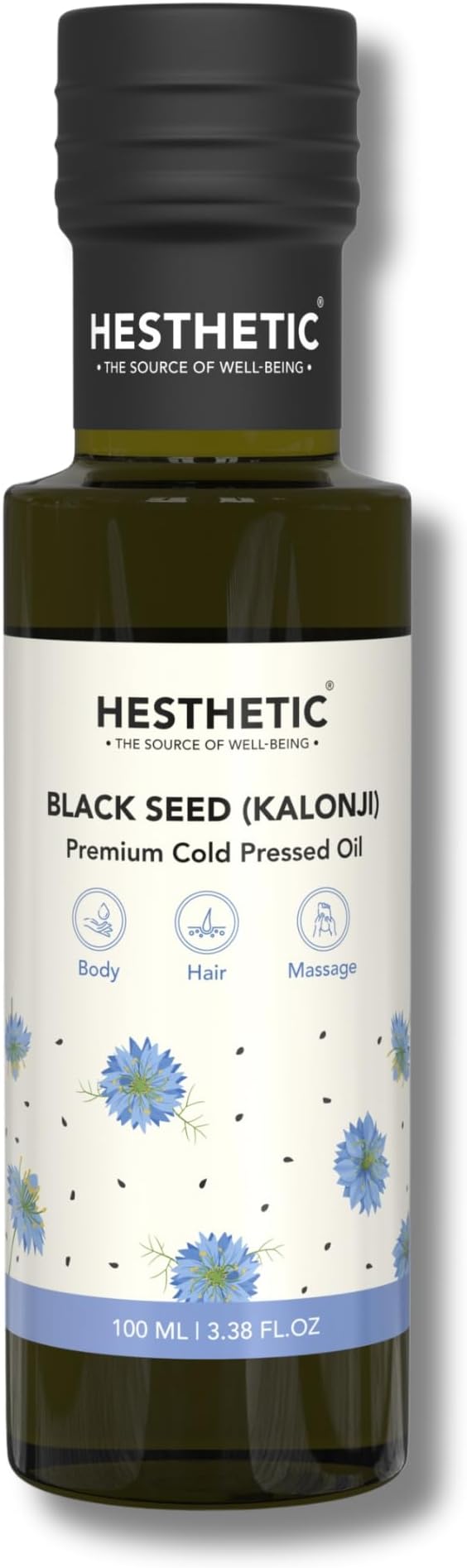 HESTHETIC Black Seed (Kalonji) Oil - 100% Cold Pressed | Pure & Natural | High Thymoquinone | Strengthens Hair & Smoothness Skin (100 ml)