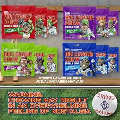 Big League Chew Bulk Variety Pack of 5 Classic Baseball Bubble Gum Bulk with 5 Flavors for Teams and Parties, Dugout Snacks & Gifts Nostalgic Candy Bubblegum
