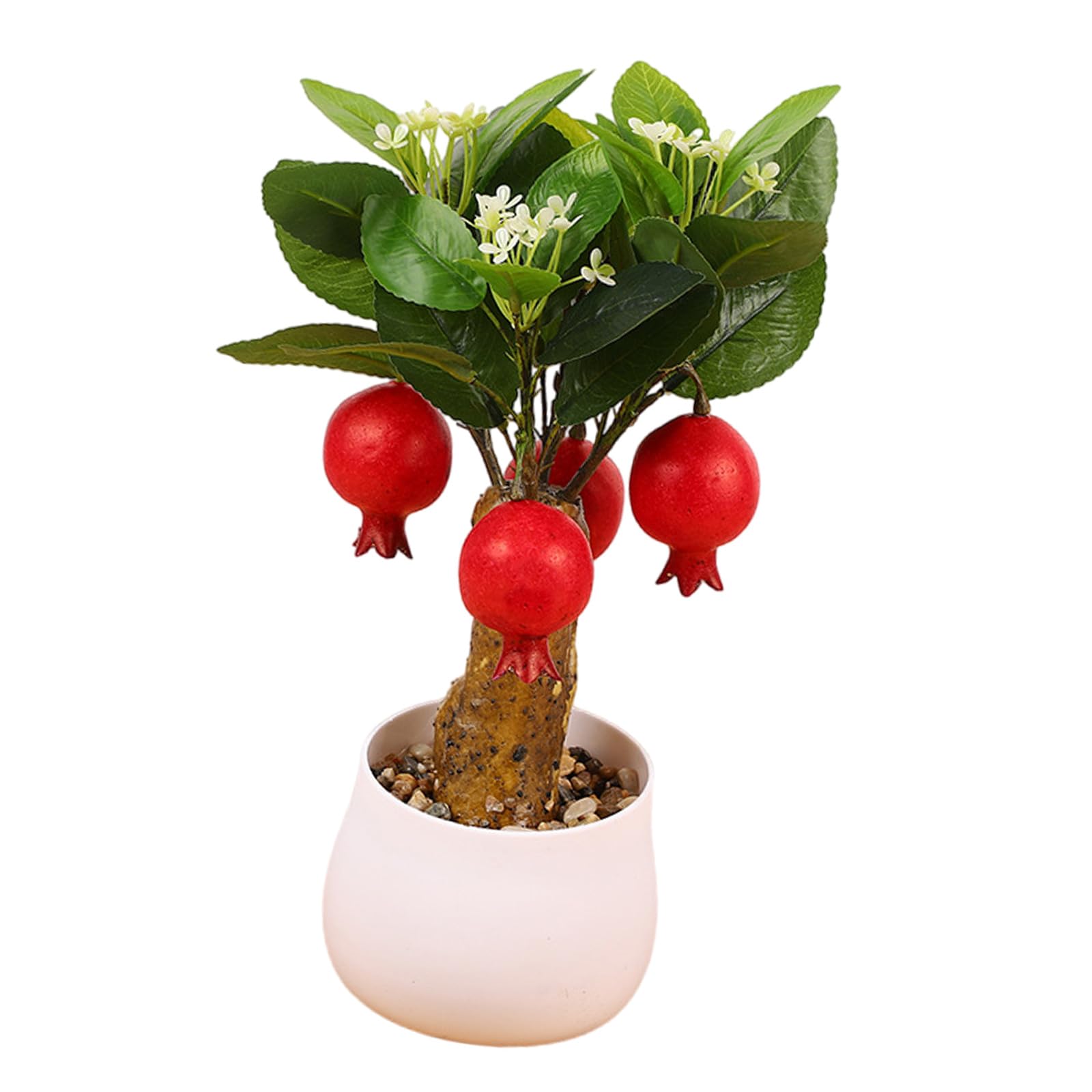 Buxuaaaa Pomegranate Tree Fruit Tree Bonsais Decoration Artificial Miniature Fruit Tree Branch Faux Arrangement For Display Realistic Bonsais