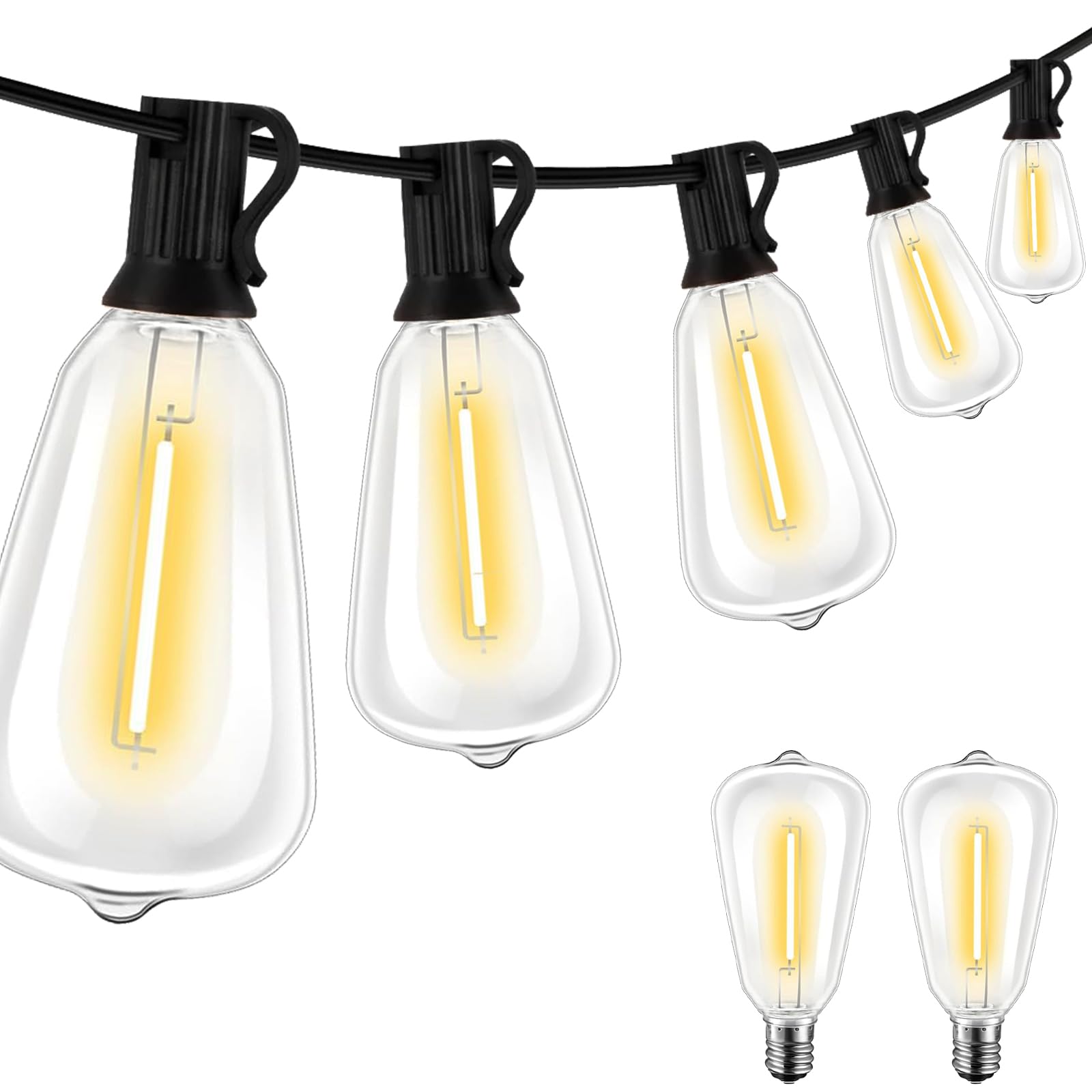 防雨型LEDストリングライト 15M 25個 ST38 LED電球付き(予備電球2個) 2700K電球色 PC素材 破損しにくい 連結可能 LEDイルミネーションライト屋内/屋外照明 ガーデンライト クリスマス イルミネーション 装飾ライト誕生日パーティー電飾 結婚式飾り