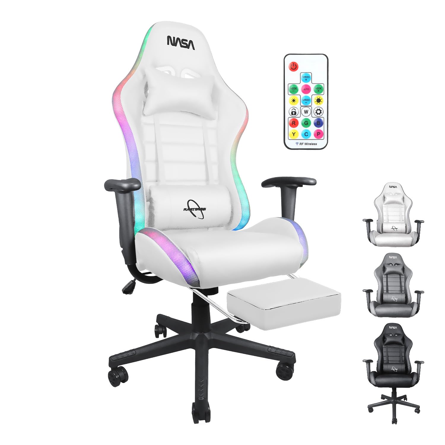 Blick Silla Gamer con Luz LED RGB, Reclinable 180°, Rotación 360°, Altura Ajustable, Diseño Ergonómico, Incluye Control Modelo Galaxia (Blanco) - Blanco