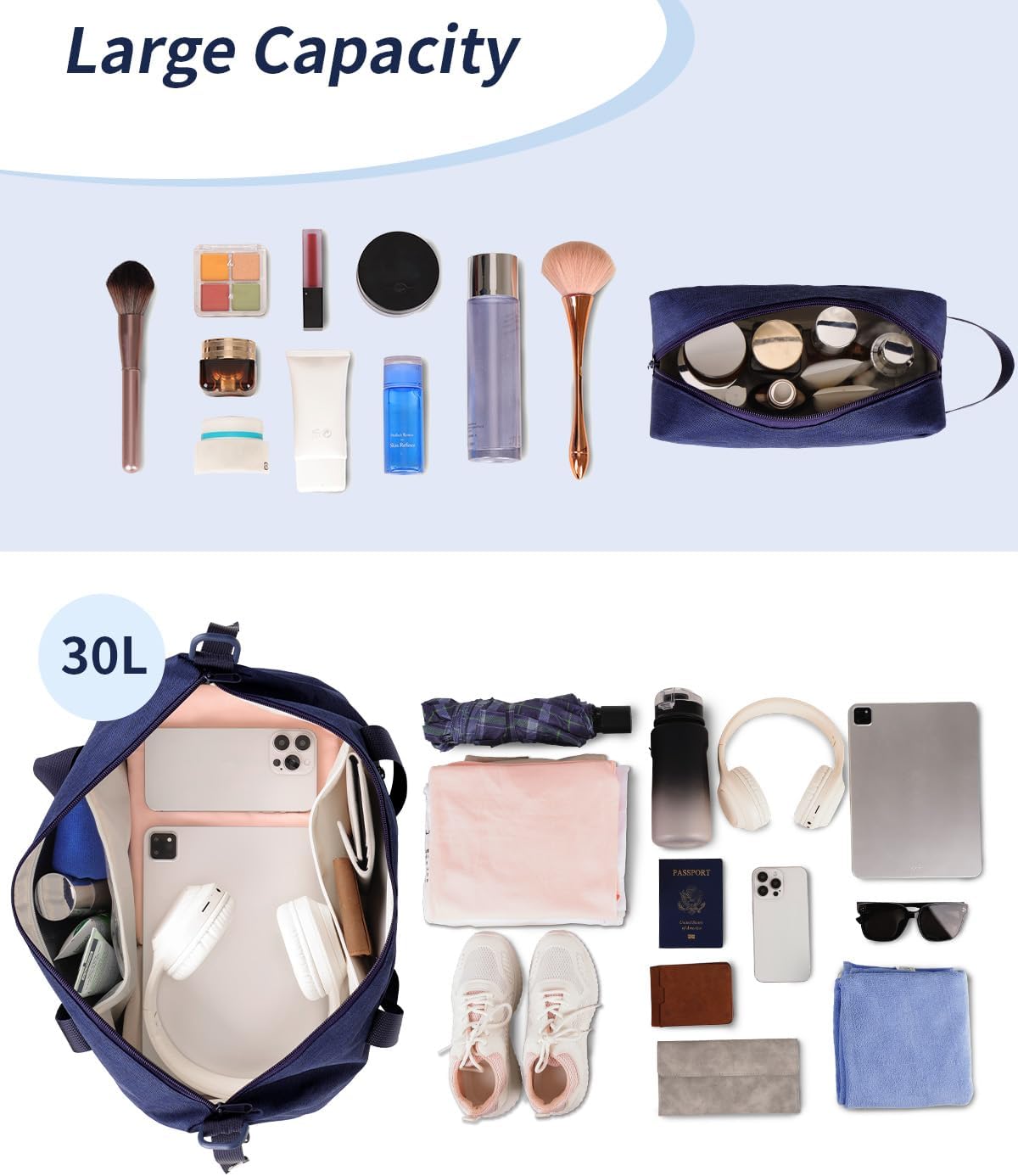 Wandering Nature Personal Item Bag 18x14x8 Travel Duffel Bag Underseat Carry on Luggage with Shoe Compartment Wet Pocke Toiletry Pouch for Women Men Patent Pending