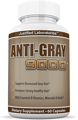 Justified Laboratories Anti cabello gris 9000 ayuda a restaurar el color natural del cabello 60 cápsulas por botella 1 botella