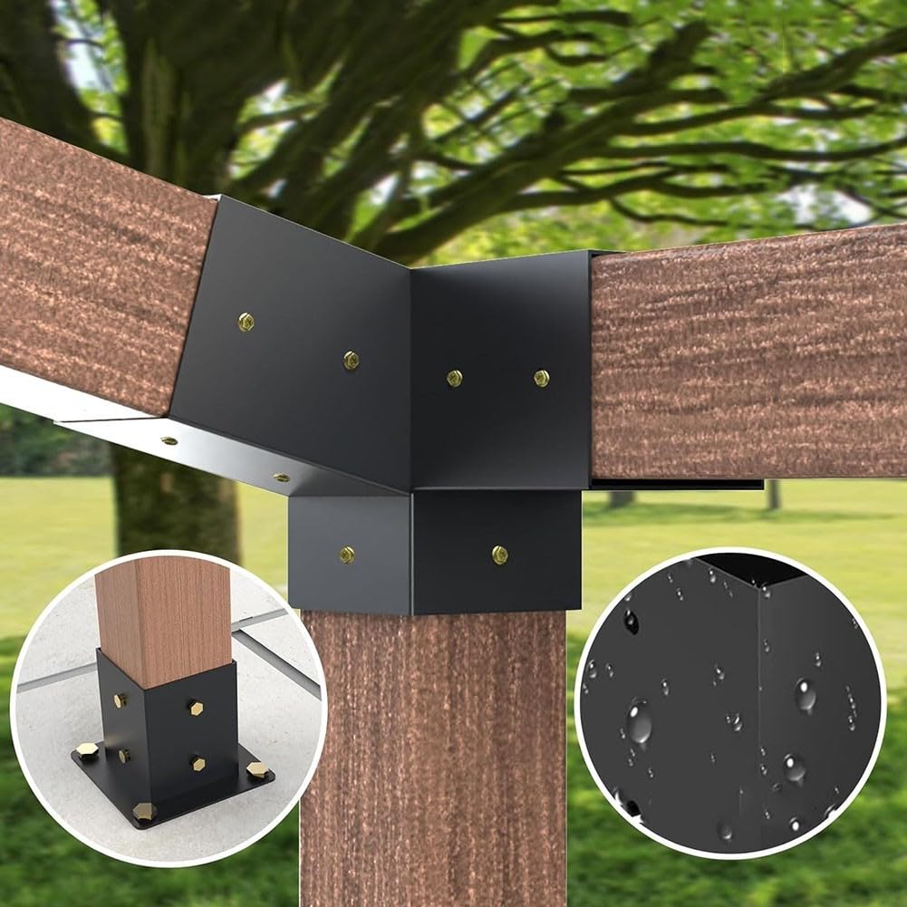 Kit per pergola con staffe inclinate per tetto pergolato, staffe di montaggio a parete, kit di staffe di estensione per gazebo portico da 10 x 10 cm, nero (C)