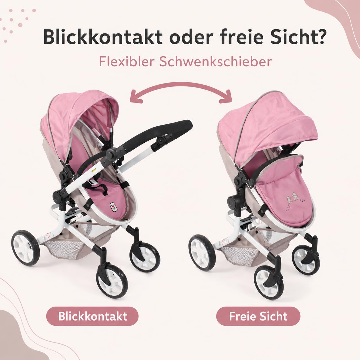 Bayer Chic 2000 Poussette poupée Mika 2 en 1 Pliable et réglable | Poussette poupée 2 en 1 pliable avec poignée réglable (47-80 cm), pour poupées jusqu'à 52 cm.