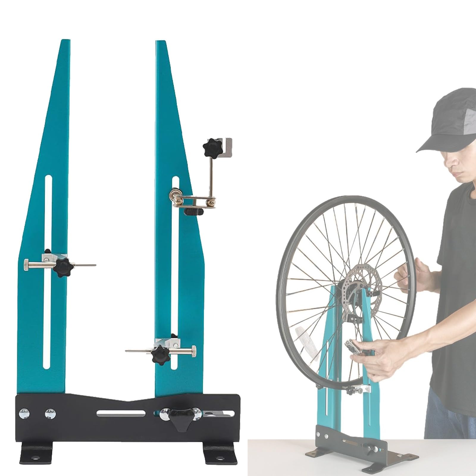 Centrador de Ruedas de Bicicleta, Herramienta Profesional para el Mantenimiento de Llantas, Ancho Ajustable de 9,5 a 13 cm, Herramienta de Reparación y Alineación de Ruedas, Rotación de 360°