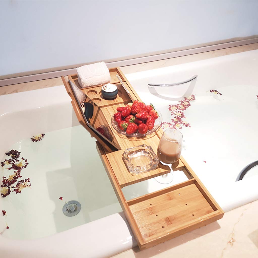 Bambú Bañera Caddy Bandeja Tina de baño de Lujo, con la extensión de los Lados, Construido en Bandeja Celular Libro Tablet Holder