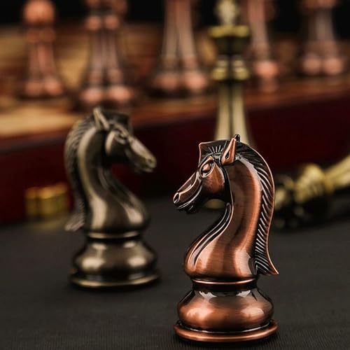 Miniatura 4 de ROLTIN Juego de caja de regalo de ajedrez de metal y bronce, tablero plegable especial para juego, juegos de ajedrez de entrenamiento diario