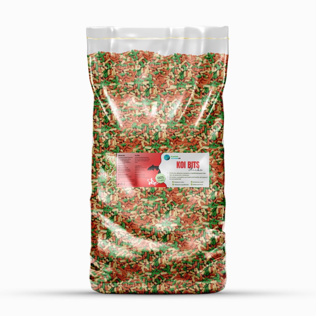 Koi bits Saco 40 litros, 4KG, alimento Flotante para Peces de Estanque, Sticks nutritivos, Dieta equilibrada y Natural, Comida Completa para Todo Tipo de Peces y Carpas Ornamentales de Estanque.
