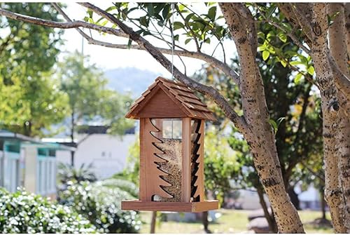 Miniatura 5 de Comedero para pájaros de madera Comedero para pájaros colgante, gran capacidad, fácil de llenar y limpiar, a prueba de ardillas, comedero para