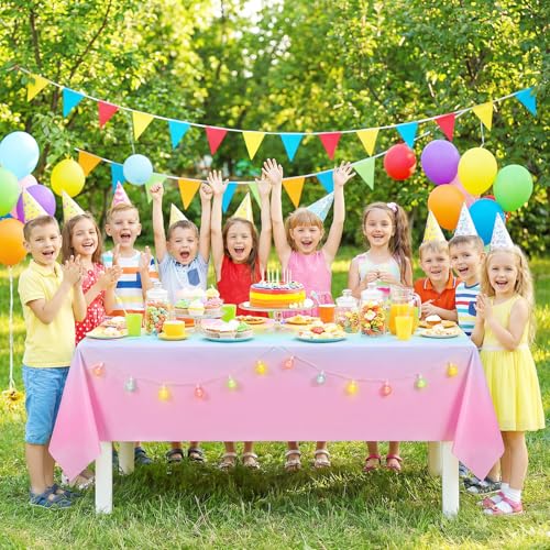 Image of NatNarr 3 Pack Plastic Pastel Tablecloths, 54 x 108 Inch Disposable Princess Table Cloth Rainbow Table Cover Waterproof Rectangle Birthdays Party Tablecloth for Girl Princess Birthday Party Supplies