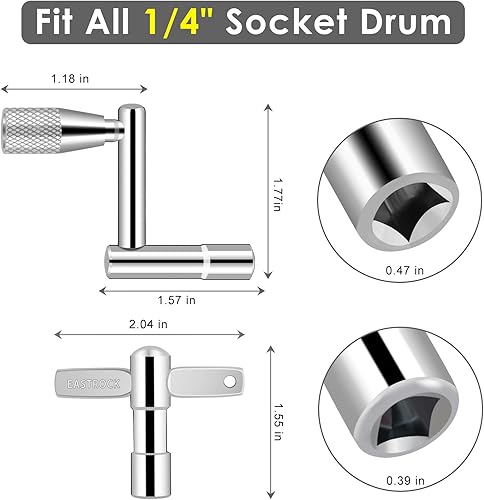 Vista 6 de EastRock Drum Keys - Paquete de 3 llaves de afinación de tambor con tecla de velocidad de movimiento estándar continuo, afinador universal de llave