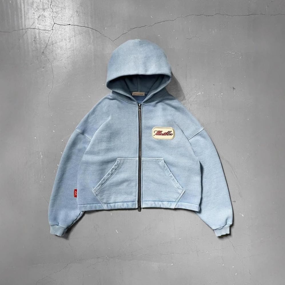 Y2k Hoodie Men Women Zip Up Letter Print Hoodies Retro Oversized Sweatshirts Hip Hop Trendy Streetwear