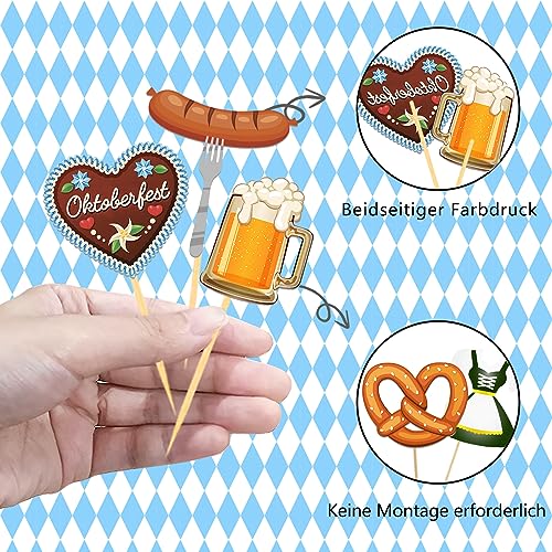 24 Stück Oktoberfest Cupcake Topper, Oktoberfest Tortendeko, Bierfest Party Picker, Deutsches Bierfest Kuchendeko für Oktoberfest Deko, Bayerische Party Dessert Dekorationen