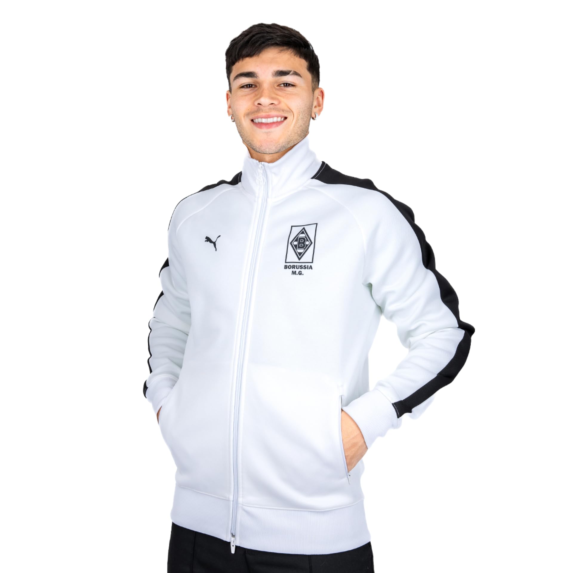 PUMA T7 Trainingsjacke Weiß | Borussia Mönchengladbach | Sportjacke mit Vereinslogo
