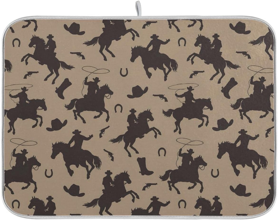 Wild West Silhouettes Counter Drying Mat Drain Mat Absorbent Dish Drain Pad for Kitchen Counter 18 x 24 Inch