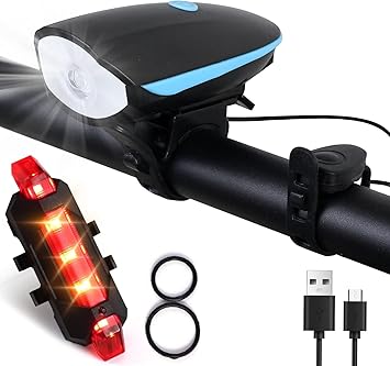 Gadget Deals 2-in-1 Rechargeable Cycle Light and Horn with Cycle Tail Light LED Cycle Light for Bicycle Front Rear Light Combo, Multicolor, Universal - image, photos