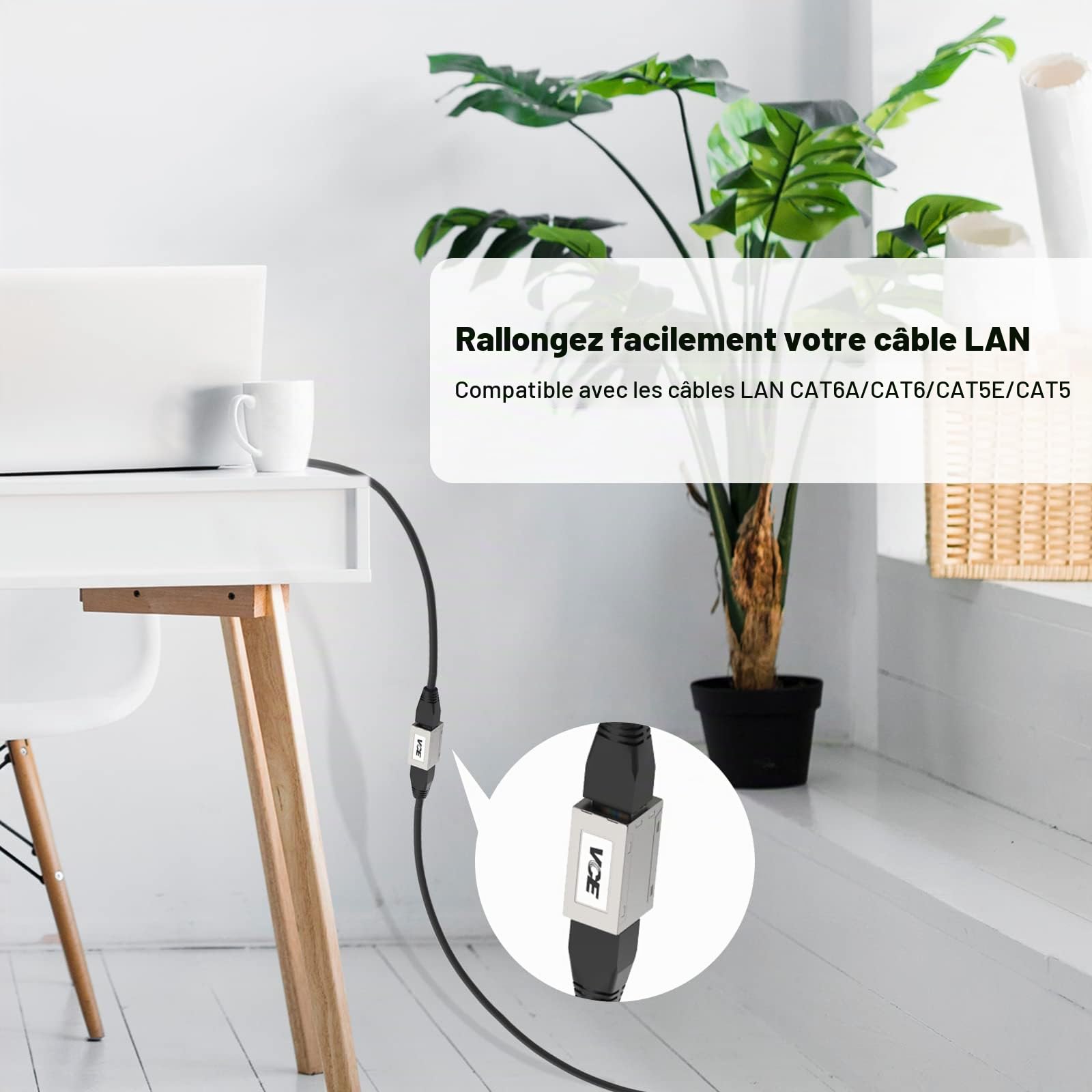 VCE Coupleur RJ45 Blindé Cat6A Inline Adaptateur, Plaque Or Raccord rj45 Femelle Femelle, Poe Ethernet Câble Connecteur pour Cat7/ Cat6A/ Cat6/ Cat5e Lot de 2