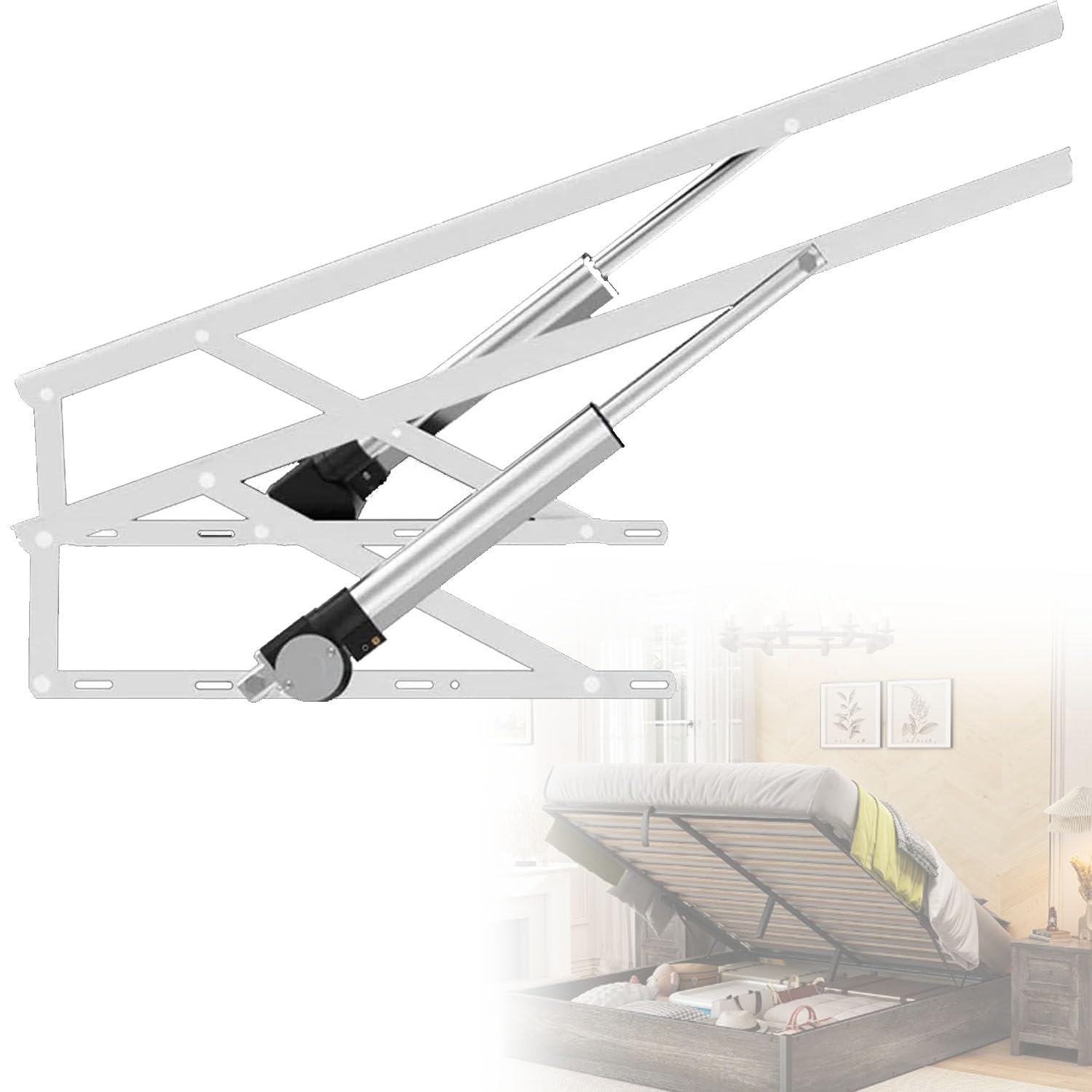 UORDBY Smart Home 2 PCS Electric Bed Lift Mechanism, Space Saving Folding Bed Lifting Rod, with Remote Control, 600kg Load Capacity, for Storage Box Bed Sofa, DIY Project White-1.5m