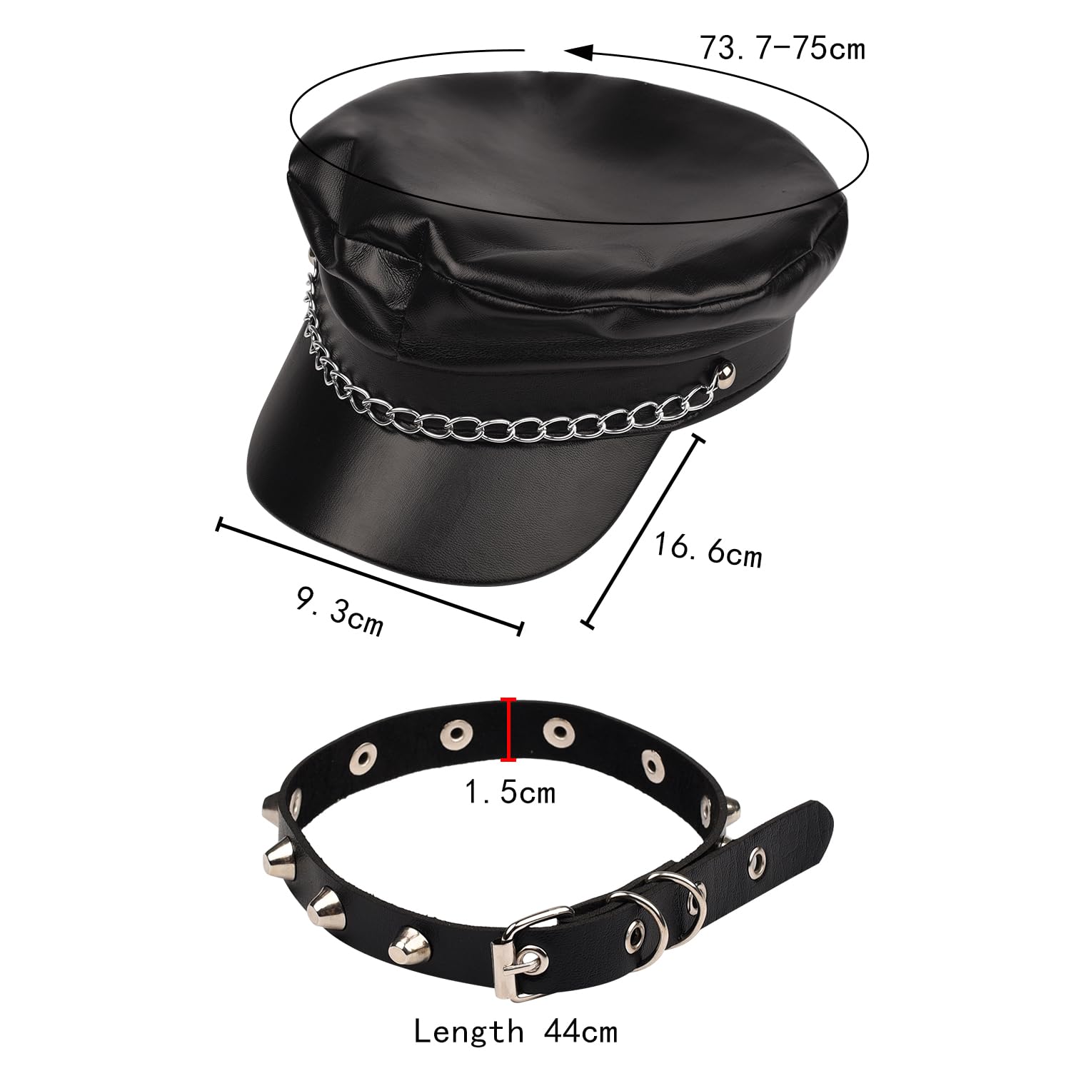 Bohue 7 Pieces Biker Costume Set Biker Hat with Chain Gothic Necklace Choker Sunglasses Punk Biker Gloves Fake Mustaches 1980s Gangster Biker Costume Accessories for Cosplay Masquerade - Image 2