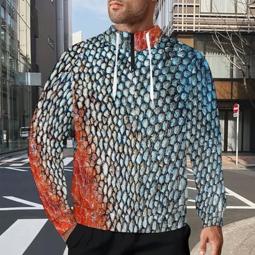 Rainbow Trout Skin Men's Quarter Zip Drawstring Hoodies Long Sleeve Sweatshirt Casual Pullover2