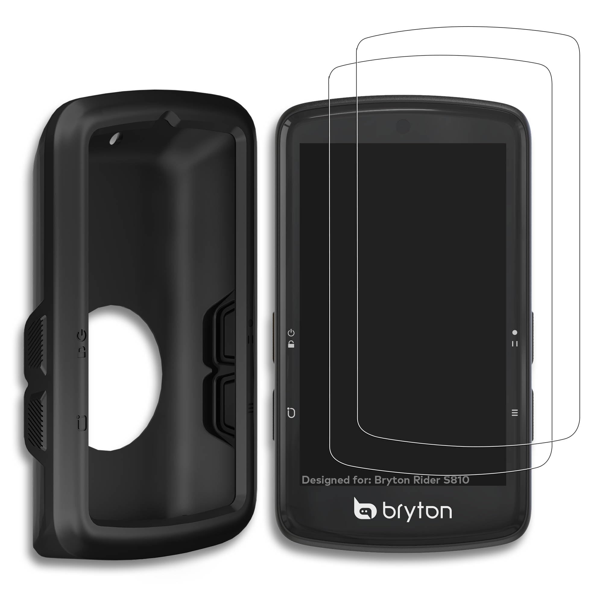 [Lot de 3] Coque en silicone de qualité supérieure x 1 et 2 films de protection d'écran en verre trempé transparent HD pour Bryton Rider S810 E/T, anti-chute, antistatique, antidérapant