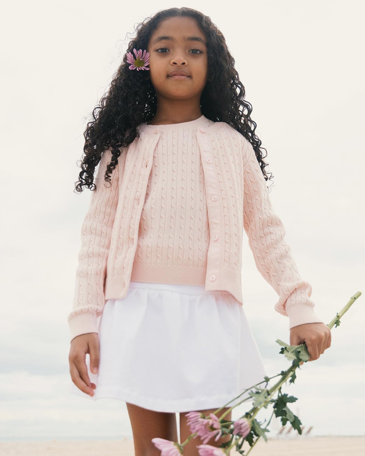 Hope & Henry Girls’ Organic French Terry Skort | 100% GOTS-Certified Organic Cotton | Pull-On Elastic Waist, Built-in Shorts, White, 10