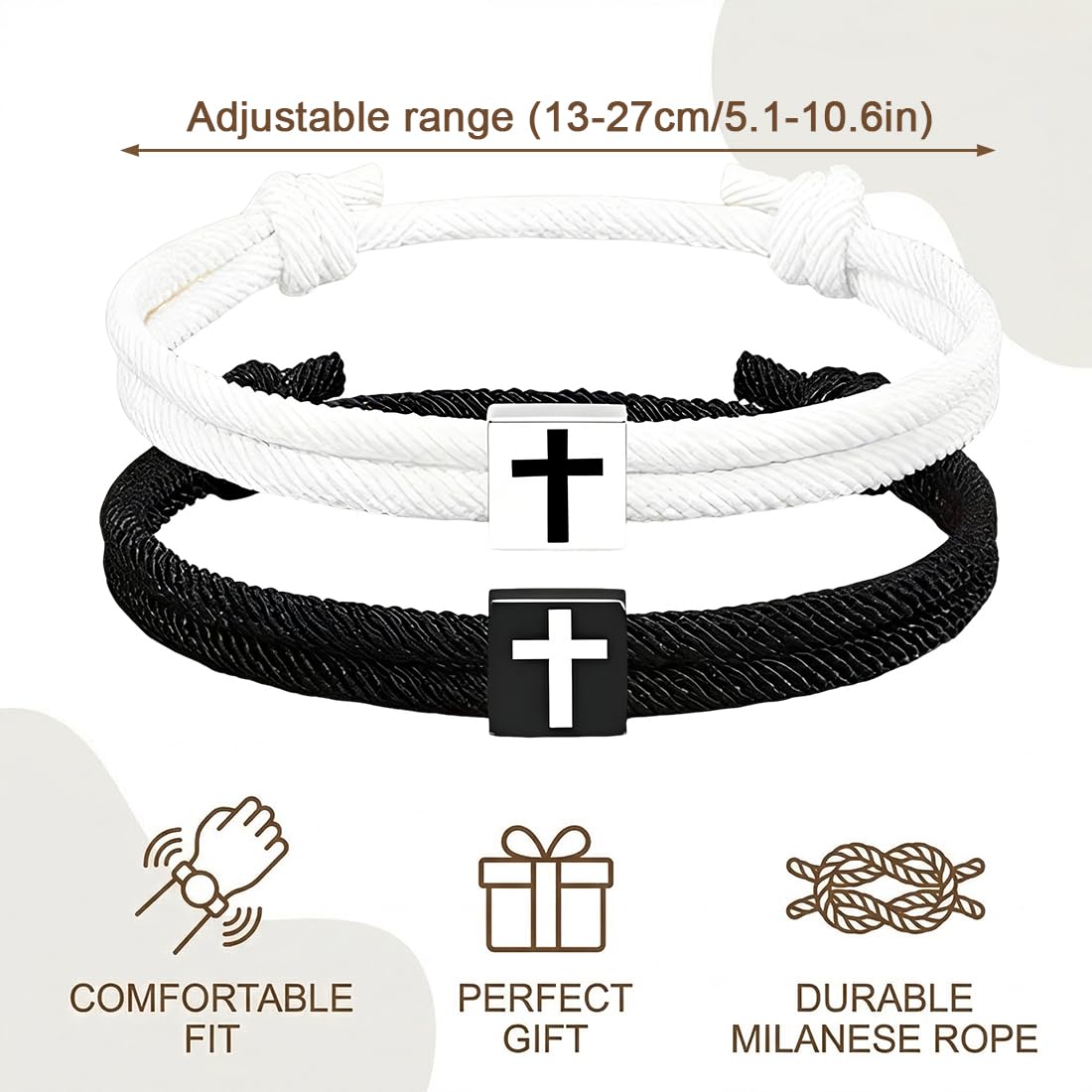 2pcs Pulseras de cuerda trenzada con cruz para parejas y pulsera con diseño de cruzs,pulseras personalizadas con cuerda trenzada,regalo personalizado paraNiños y niñas