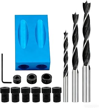15 Degree Pocket Hole Screw Jig Dowel Drill Joinery Kit with Hole Jig, Carpentry Locator and 6/8/10MM Woodworking Drill Holes Carpenters Woodwork Guides Joint Angle Tool Craft Pack of 14