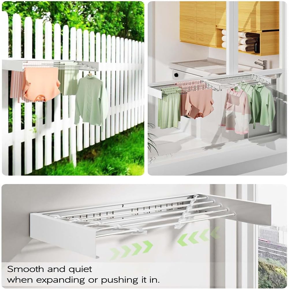 Séchoir à Linge Extensible 80 cm Peu Encombrant Pliable pour Suspendre des Vêtements, Séchoir à Linge Mural pour l'intérieur, Salle de bain, Balcon